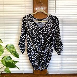 Verve Ami Women's Small Polka Dot Print Button Up Roll Tab Sleeve Top Blouse